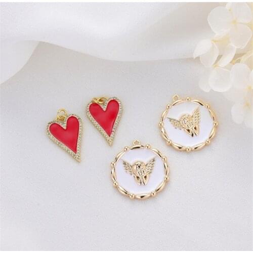 Inlaid Zircon Enamel Heart Angel Charms Pendant For Handmade Necklace Bracelets Earring Pendants Accessories Jewelry Finding