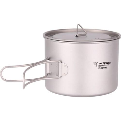 New Arrival Camping Pot with Foldable Handles and Lid Ultralight Titanium Cookware Pot 1100/900ml for Outdoor Camping Hiking BBQ