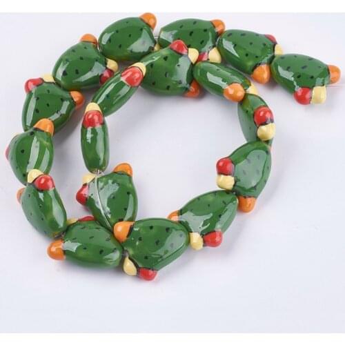 PandaHall 10pc 21x19x9mm Handmade Porcelain Clay Ceramic Loose Hard Cactus Beads for Jewelry DIY Making Craft Mixed Color