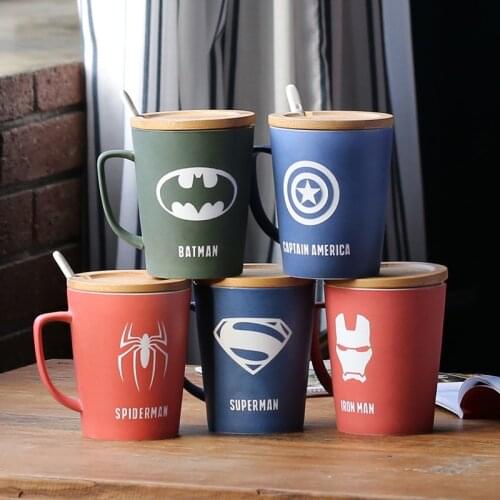 Top Quality 350/520ML The Super Hero Avenger Ceramic Coffee Milk Mugs Larger Volume With Lid And Spoon Handel Cup