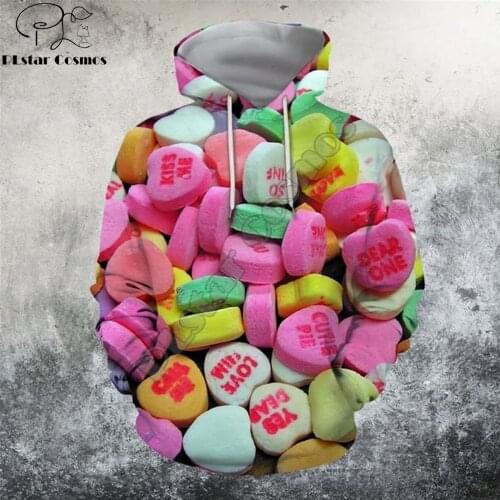 Candy Hearts Pattern 3D Printed Men Hoodie Harajuku Fashion Hooded Sweatshirt Street costume Autumn Unisex hoodies Drop shipping