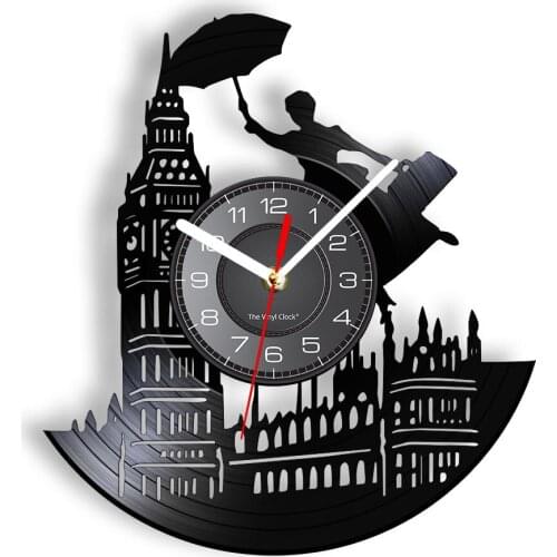 London Eye England Skyline Landscape Big Ben Tower Vintage Vinyl Record Wall Clock Britain Home Decor Silent Retro Clock Watch