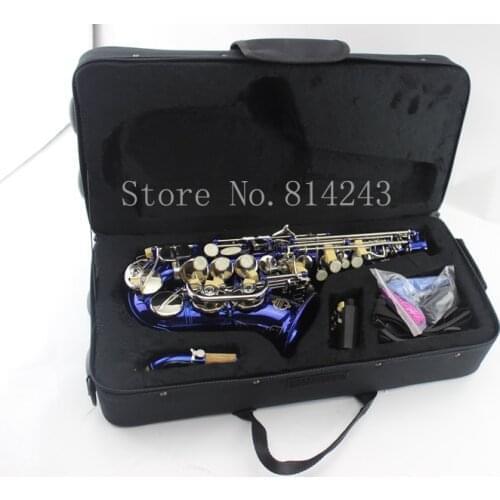 MARGEWATE Small Curved Soprano Saxophone Blue Lacquer Brass B Flat Sax Music Instruments Saxofone With Case