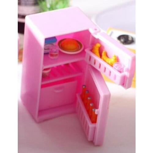 1/12 Dollhouse Miniature Kitchen Pink Plastic Fridge Refrigerator Freezer for Dolls Bedroom Living Room Accessories