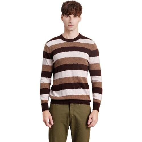 ZHILI Mens Autumn Winter Round Neck Streiped Cashmere Sweater