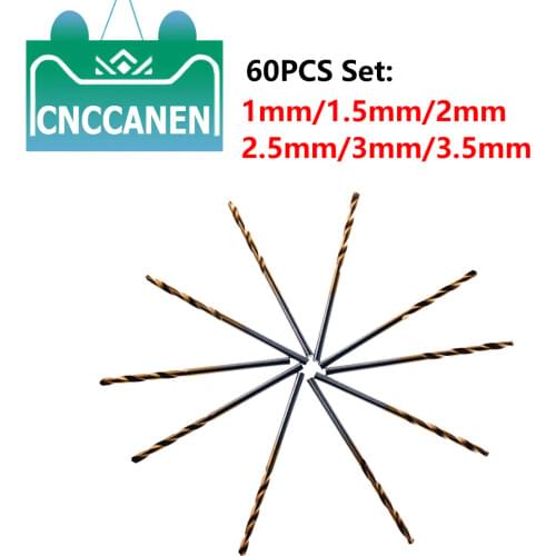 60PCS Twist Drill Bit Sets Titanium Coated 1/1.5/2/2.5/3/3.5 mm HSS High Speed Steel Drill Bits Tools Power Tools for Wood Drill
