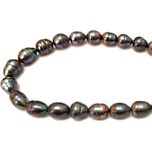 16 inches 13-14mm High Luster Black Natural Rice Freshwater Pearl Loose Strand