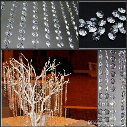 New Wedding Party Decoration Clear Acrylic Crystal Octagonal Bead Curtain Garland Strands DIY Craft Christmas Tree Hanging Ornam