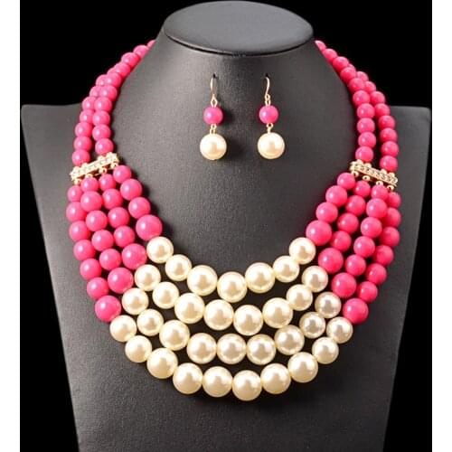 Multi Simulated Pearl Necklace & Necklace For Women Bohemian Customs Collar Bridal Wedding Accessory African Beads Jewelry Sets