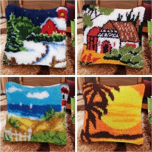 Landscape Embroidery Pillows Latch Hook Cross Stitch Pillows Borduurpakket Kussen Embroidery Package Dieren Handwerk Kussen Kat