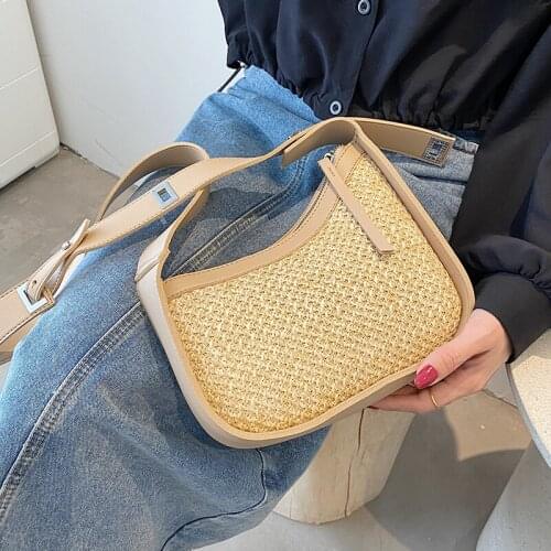 Popular Small Summer Straw Crossbody Bags for Women 2021 Simple Brand Shoulder Handbag Lady Luxury Fashion Ladies Beach Purses