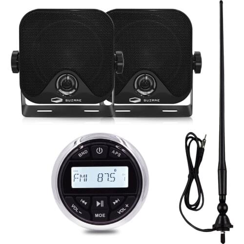 Boat Audio Radio Marine Stereo Bluetooth Receiver Car MP3 Player+4inch Marine Speaker+AM FM Antenna For RV UTV Yacht Motorcycle