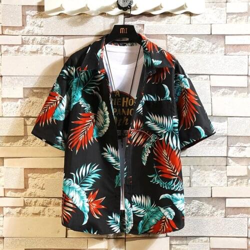 2021 Red Black Summer Mens Beach Shirt Fashion Short Sleeve Loose Pocket Casual Plus OverSIZE M-4XL 5XL