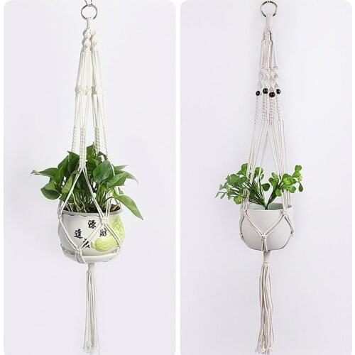 Gardening flowerpot net bag hand-woven cotton rope Macrame Plant hanging basket flower hanger for wall decoration Indoor Outdoor