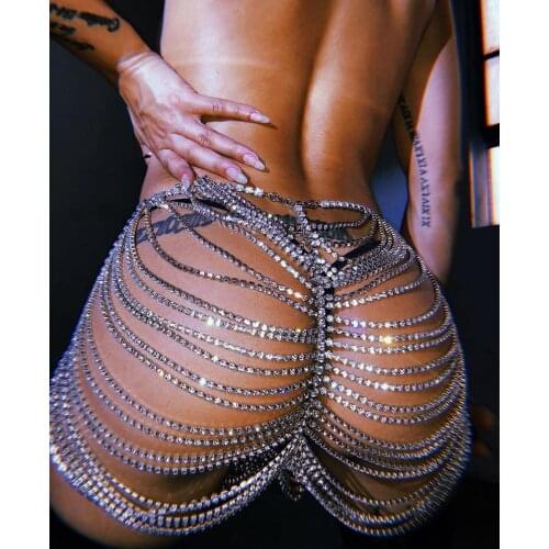 Sexy Hollow Out Rhinestone Hip Chains Women Shining Body Decoration for Beach Vacation Party Diamonds Bikini Cover-ups
