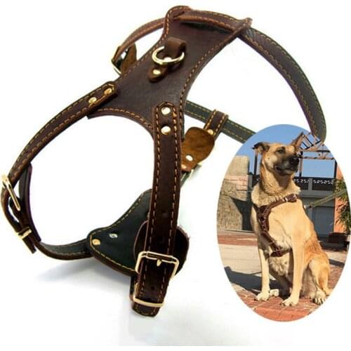 Genuine Leather Large Dog Harness Vest Walking Training big Dog Harnesses for German Shepherd Labrador Husky Working Dogs