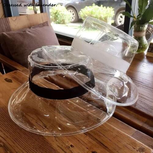 Obsessed with lavender.Female stars with transparent hat senior PVC rain cap plastic hat hat flat hat Fisherman hat