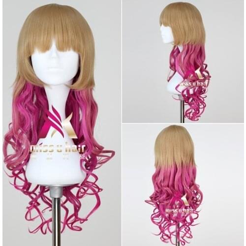 Synthetic Straight Lolita Wig With Bangs brown Pink Ombre Long Hair Cosplay Wigs For Women Heat Resistant Density+wig cap