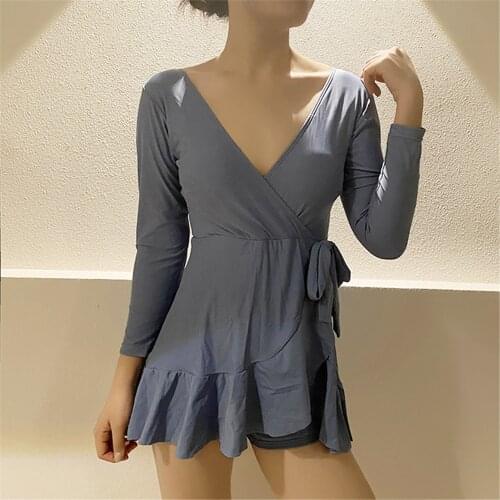 Long Sleeve One Piece Swimsuit Women Solid Swimwear Rash Guard Ruffle Monokini High Cut Bathing Suit Ruched Push Up Pad Belt