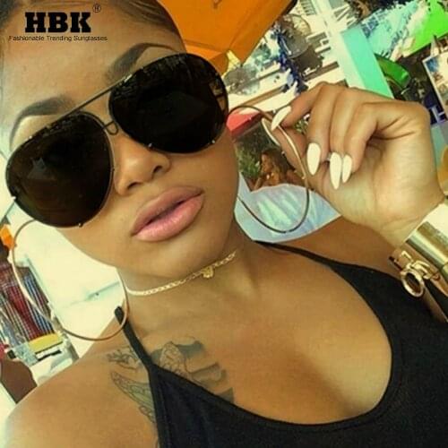 HBK Pilot Oversized Sunglasses Men Classic Silver Mirror Sun Glasses Metal Luxury Brand Eyewear Shades For Women