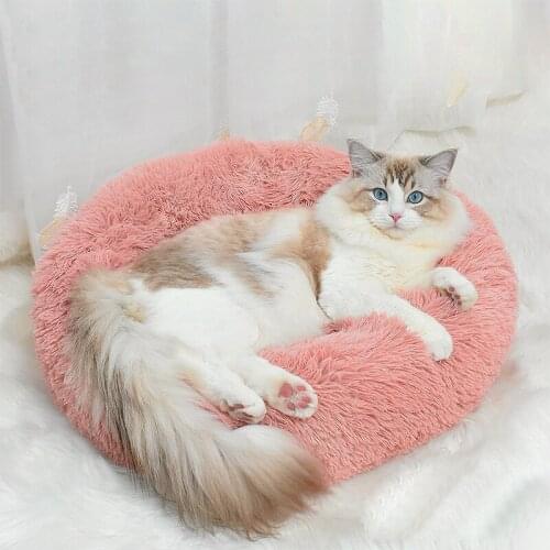 Cat Super Soft Pet Bed Kennel Dog Round Winter Warm Sleeping Bag Sofa Long Plush Puppy Cushion Portable Cat Supplies