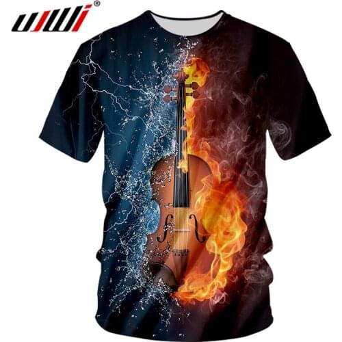 UJWI Summer Tops Tees Printed Violin 3D T Shirts Casual Men/Women Wear Fashion Streetwear O-neck T-shirt Plus Size Punk