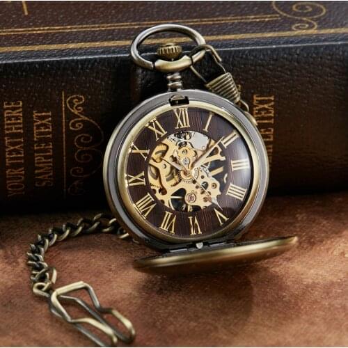 Vintage Bronze Black Golden Big V Steampunk Quartz Pocket Watch with Chain for Men Women Pendant necklace reloj de bolsillo