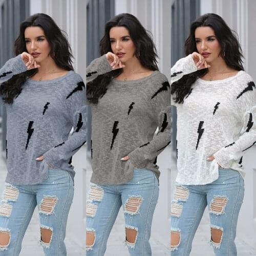 Sweater Women Pullover 2021 Thin Knitted New O Neck Printed Autumn Thin Sweaters Dropshipping SJ3240