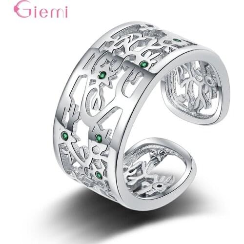 Vintage Genuine 925 Sterling Silver Wide Hollow Free Size Ring For Women Opening Finger Ring Fashion Style Fine Jewelry