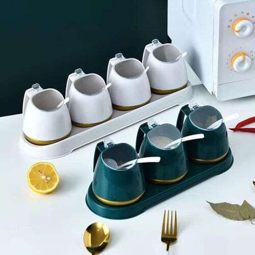 1 Set Plastic Seasoning Rack Spice Pots Seasoning Box Containers With Lids And Spoon