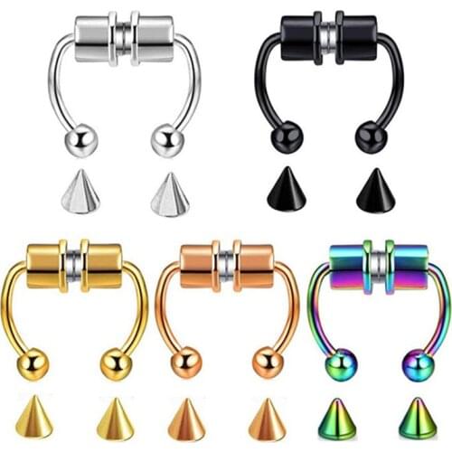 1PCS Stainless Steel Fake Nose Piercing set Septum Magnetic Fake Nose Piercing Clip On Non Piercing Nose Hoop Septum Ring Lot