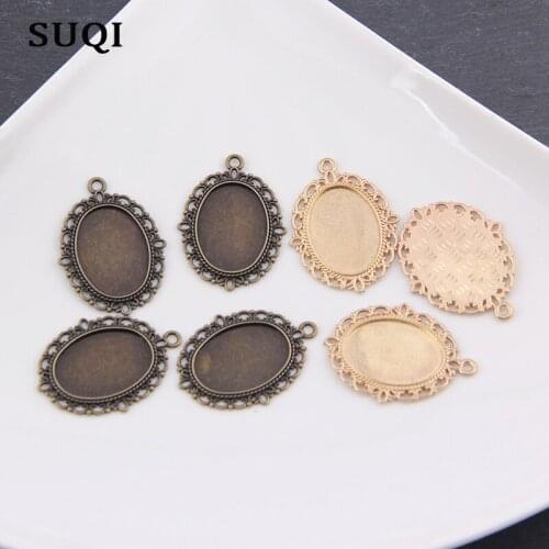 10pcs 18x25mm Alloy bronze gold Cameo queen crystal glass Cabochon Base Setting Charms Pendant necklace brooches accessories