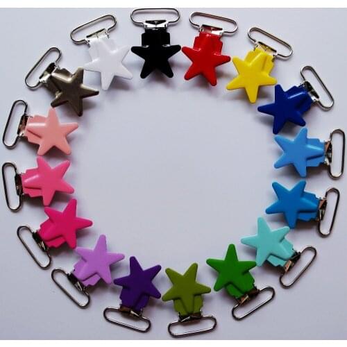 1000pcs/lot 1inch 2.5CM Star Metal Suspender Clips Pacifier Clip Holder With Plastic Insert Suppliers & Manufacturers