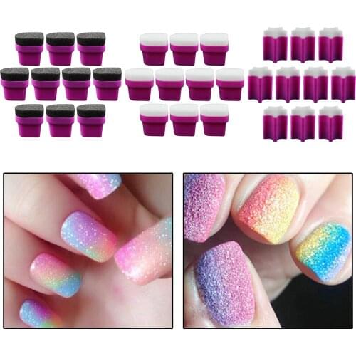 10x Nail Art Sponge Stamp Stamping Template Transfer Manicure with Handle Nail Art Painting Sponges Brushes Kit Drawing Tools