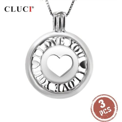 CLUCI 3pcs 925 Sterling Silver Romantic Love Pendant Women Silver 925 Jewelry Wish Pearl Locket Valentines Gift Jewelry SC184SB