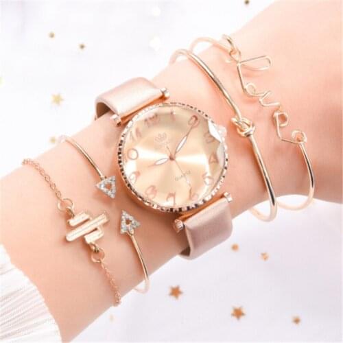 Watch Set Women 5pcs Woman Quartz Wristwatch Leather Ladies Bracelet Luxury Watch Casual Relogio Femenino Gift For Girlfriend