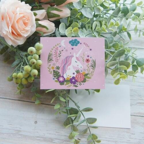 50pcs 10*8cm Card Pink Unicorn Card Multi-use As Wedding Birthday Invitation DIY Decor Party Gift Card Message Card