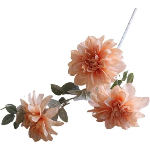 80% Hot Sale Simulation Chamomile Fadeless Lifelikes Faux Silk 3 Heads Artificial Dahlia Flower for Gift