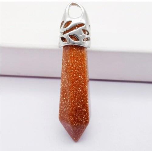 8x38MM Golden Sandstone Stone GEM Pillar Pendant Jewelry For Gift S212