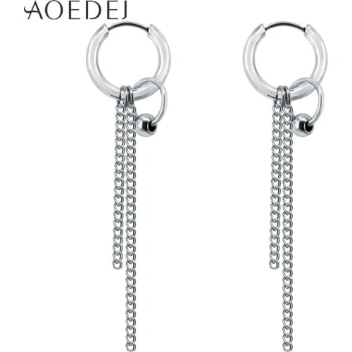 AOEDEJ 2 Pcs Korean Hoop Earrings Hip Hop Boys Jewelry Accesorios Kpop Punk Earrings Men Womens Tassels Hoop Earrings Circle