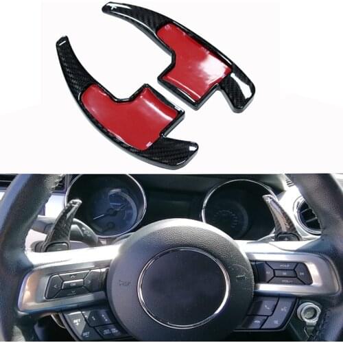 Car Styling for Ford Mustang 2015 2016 2017 2018 2019 2020 Steering Wheel Gear Shifters Paddle Real Carbon Fiber Cover Trim 2pcs