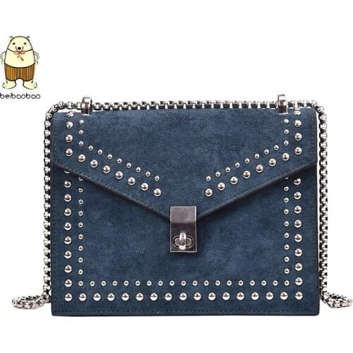 Beibaobao 2021 Chain Rivet Lock Crossbody Bag Female Travel Mini Bags Scrub Leather Small Shoulder For Women