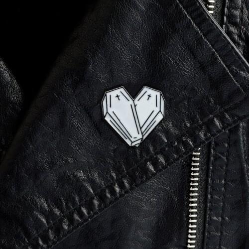 White Cross coffin Heart shaped Pin Type Backpacks Cartoon Badge Cowboy Coats Brooches Personality Heart Jacket Accessories