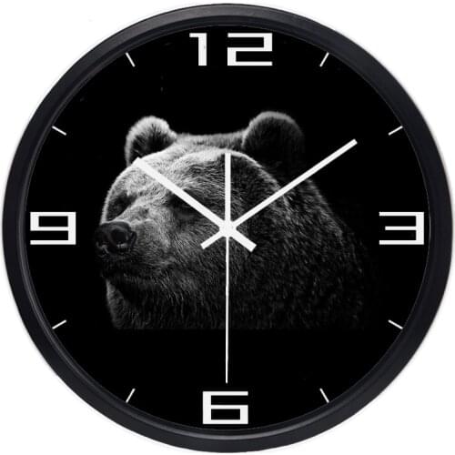 Black Bear Wall Clock for Men Room Bedroom, Living Room Silent Glass Clock