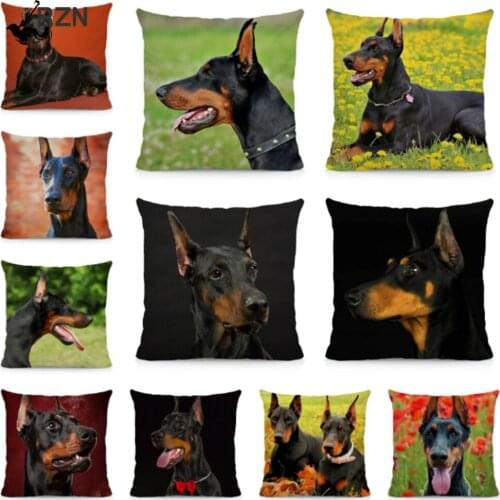 Animal Doberman Pinscher Print Cushion Cover Dog Decorative Sofa Polyester Pillow Case 45x45cm Home Decor Fundas De Cojin