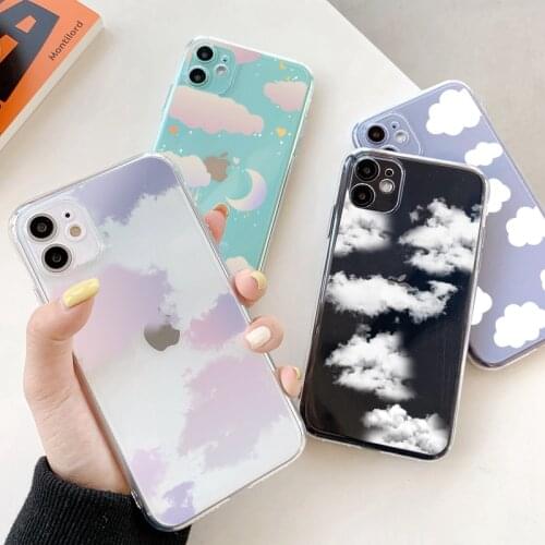 For iPhone 11 Pro Max Fashion White Cloud Case Cover For iPhone 12 Pro mini Xs Max X XR SE 2020 7 8 6 6S Plus 5 Clear Fundas Bag