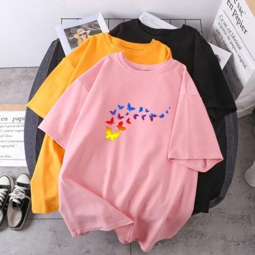 Pretty Many Butterfly T-shirt Woman Harajuku O-neck Tops Short Sleeve Oversize Lady Clothing Fashion High Quality 2021 Camisetas