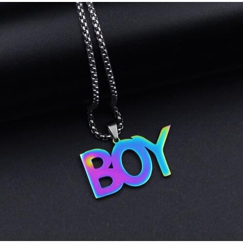 FIREBROS 2021 New Fashion Street Hip-Hop Jewerly Men Women Stainless Steel Flame Quenched BOY Pendant Necklaces Free Shipping