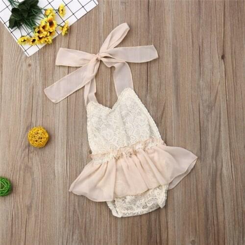 Newborn Baby Girls clothes Lace Ruffle strap Geometry backless Bodysuit V-neck sleeveless summer lovely Jumpsuit one pieces