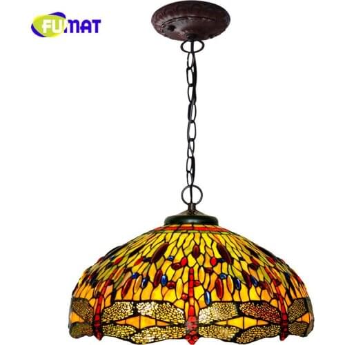 FUMAT 20 inch European single head Chandelier Tiffany Living room Dining room American Country Stained Glass Shade Art Creative